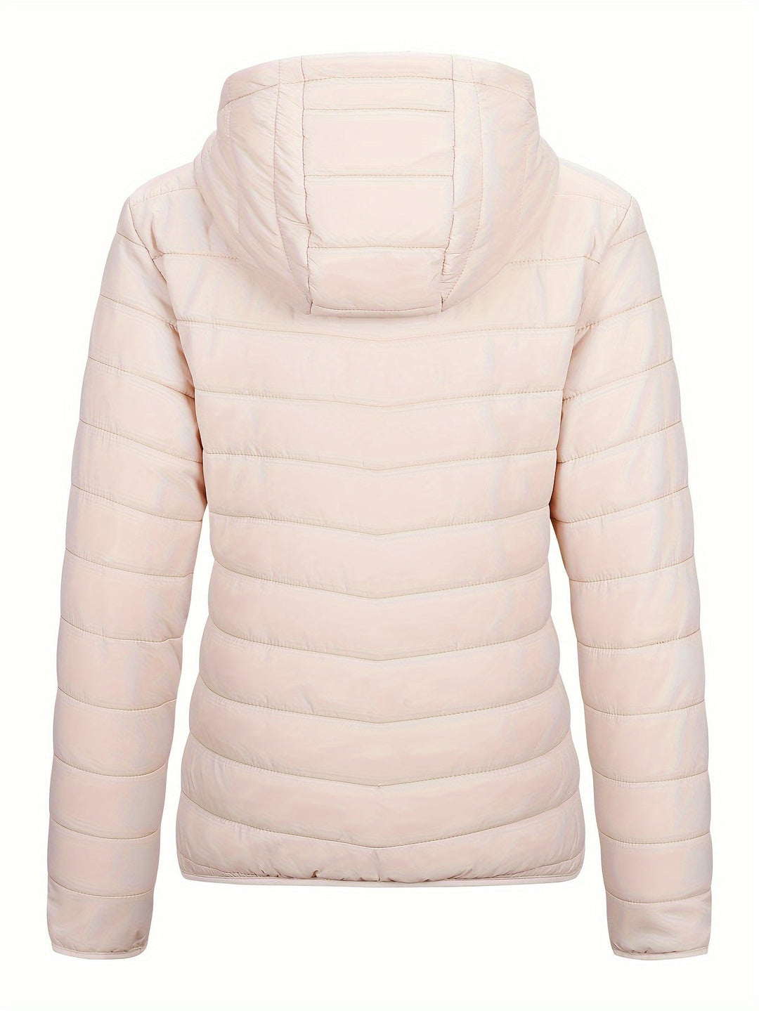 Beige Damen-Daunenjacke mit Kapuze, gesteppt, warm, Wintermode, Outdoor-Bekleidung.