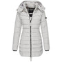 Damen Winterjacke, hellgrau, Steppdesign, Kapuze, Reißverschluss, warm, modisch, Outdoor-Bekleidung.