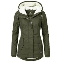 Damen Winterjacke, olivgrün, mit Kapuze, warm gefüttert, Outdoor, modisch, wasserabweisend.
