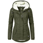 Damen Winterjacke, olivgrün, mit Kapuze, warm gefüttert, Outdoor, modisch, wasserabweisend.