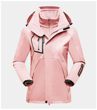 Damen Skijacke rosa, wasserdicht, winddicht, mit Kapuze, Reißverschluss, Outdoor-Winterjacke.
