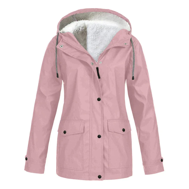 Damen Winterjacke rosa, gefüttert, Kapuze, Taschen, warm, modisch, Outdoor-Bekleidung.