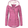 Damen Winterjacke rosa mit Kapuze, warm gefüttert, modisch, Outdoor-Bekleidung, Wintermantel.
