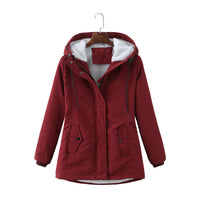 Damen Winterjacke rot mit Kapuze, warm gefüttert, modisch, Outdoor-Bekleidung, Herbst/Winter.