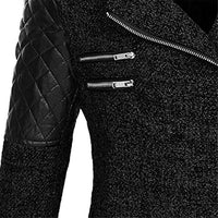 Damen Winterjacke, schwarz, Lederärmel, Reißverschlüsse, modisch, warm, elegant.