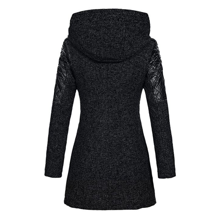 Damen Winterjacke mit Kapuze, schwarz, Wollmischung, gesteppte Ärmel, modisch und warm.