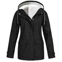 Schwarze Damenjacke mit Kapuze, wasserdicht, gefüttert, ideal für Outdoor-Aktivitäten.