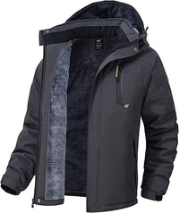 Schwarze Herren-Winterjacke, wasserdicht, mit Kapuze und Fleece-Innenfutter.
