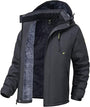 Schwarze Herren-Winterjacke, wasserdicht, mit Kapuze und Fleece-Innenfutter.