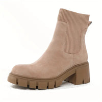 Beige Wildleder-Winterschuh mit Absatz, Damenstiefelette, Luca Norelli, rutschfeste Sohle.