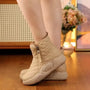 Beige Damen-Winterstiefel, gesteppt, Reißverschluss, rutschfeste Sohle, warm, modisch.