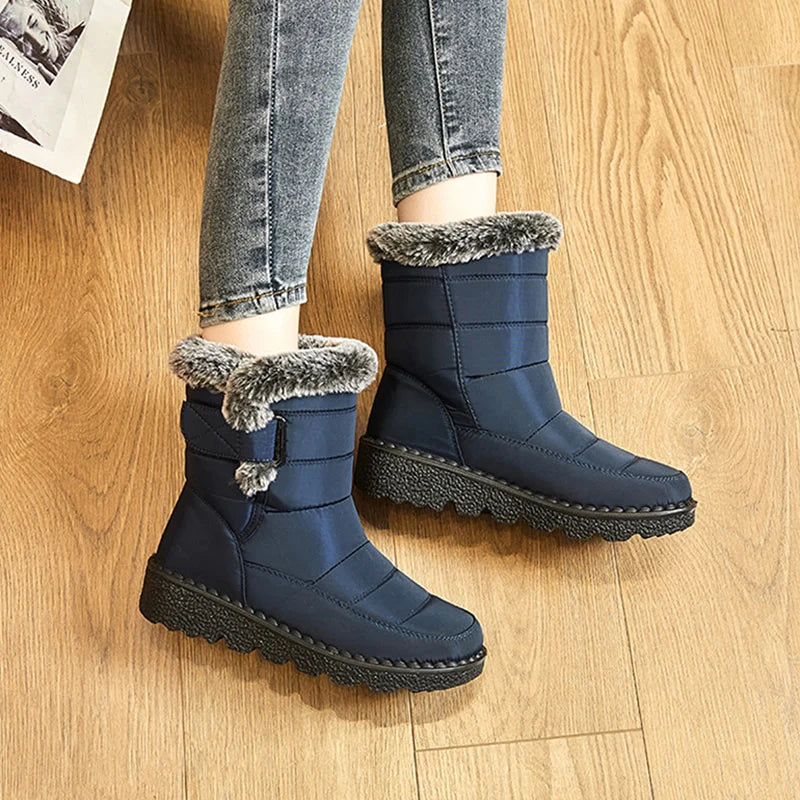 Damen Winterstiefel blau, gefüttert, rutschfest, warm, modisch, für kalte Tage, Outdoor.