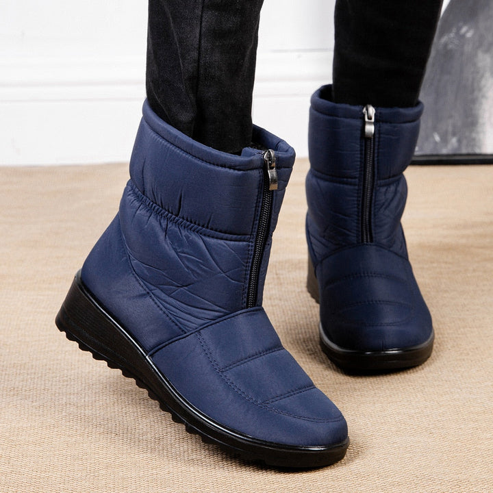 Blaue Winterstiefel mit Reißverschluss, rutschfeste Sohle, warm gefüttert, Damenmode.