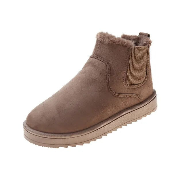 Brauner Damen-Winterstiefel, gefüttert, rutschfeste Sohle, modisch, bequem, warm.