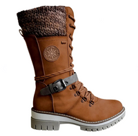 Damen Winterstiefel braun, gefüttert, Leder, Schnürung, rutschfeste Sohle, modisch, warm.