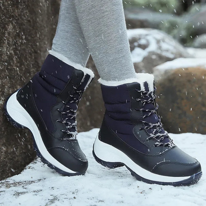 Damen Winterstiefel, schwarz, dicke Sohle, Outdoor, warm, plüschgefüttert, Schneeschuhe.