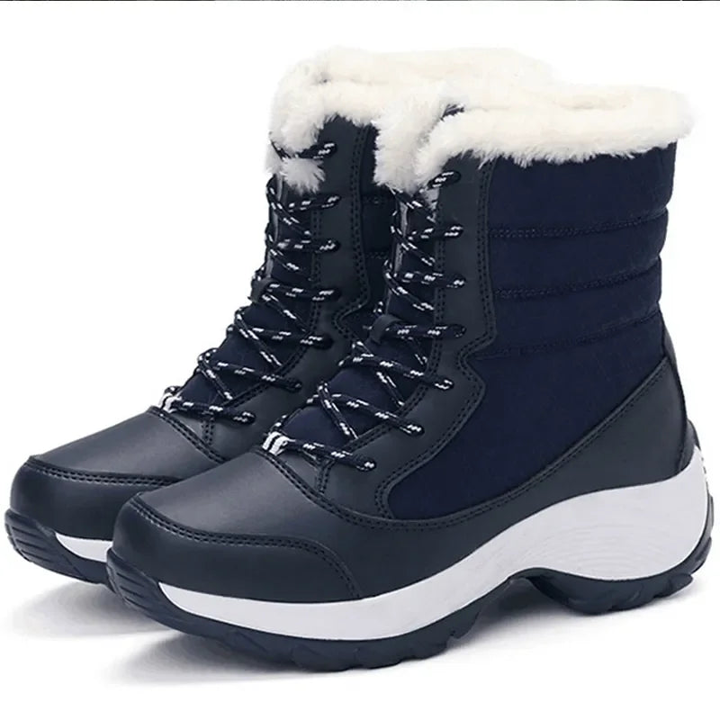 Damen Winterstiefel, schwarze dicke Sohle, Plüschfutter, Outdoor, warme Baumwollschuhe.