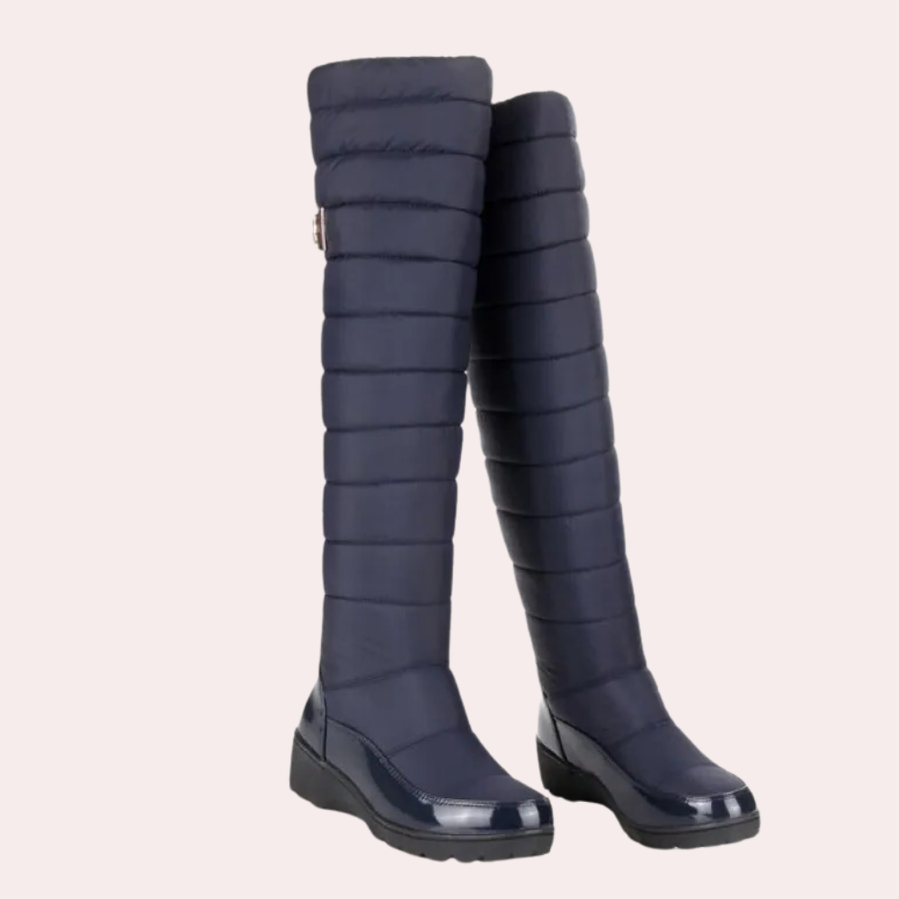 Damen Stiefel, navyblau, gesteppt, kniehoch, wasserdicht, Wintermode, bequem, elegant