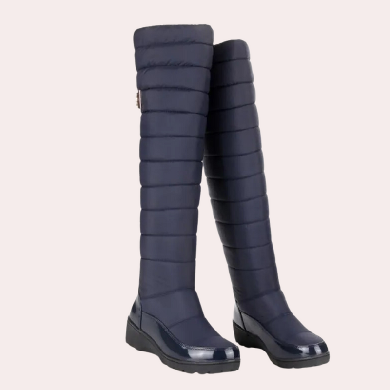 Damen Stiefel, navyblau, gesteppt, kniehoch, wasserdicht, Wintermode, bequem, elegant
