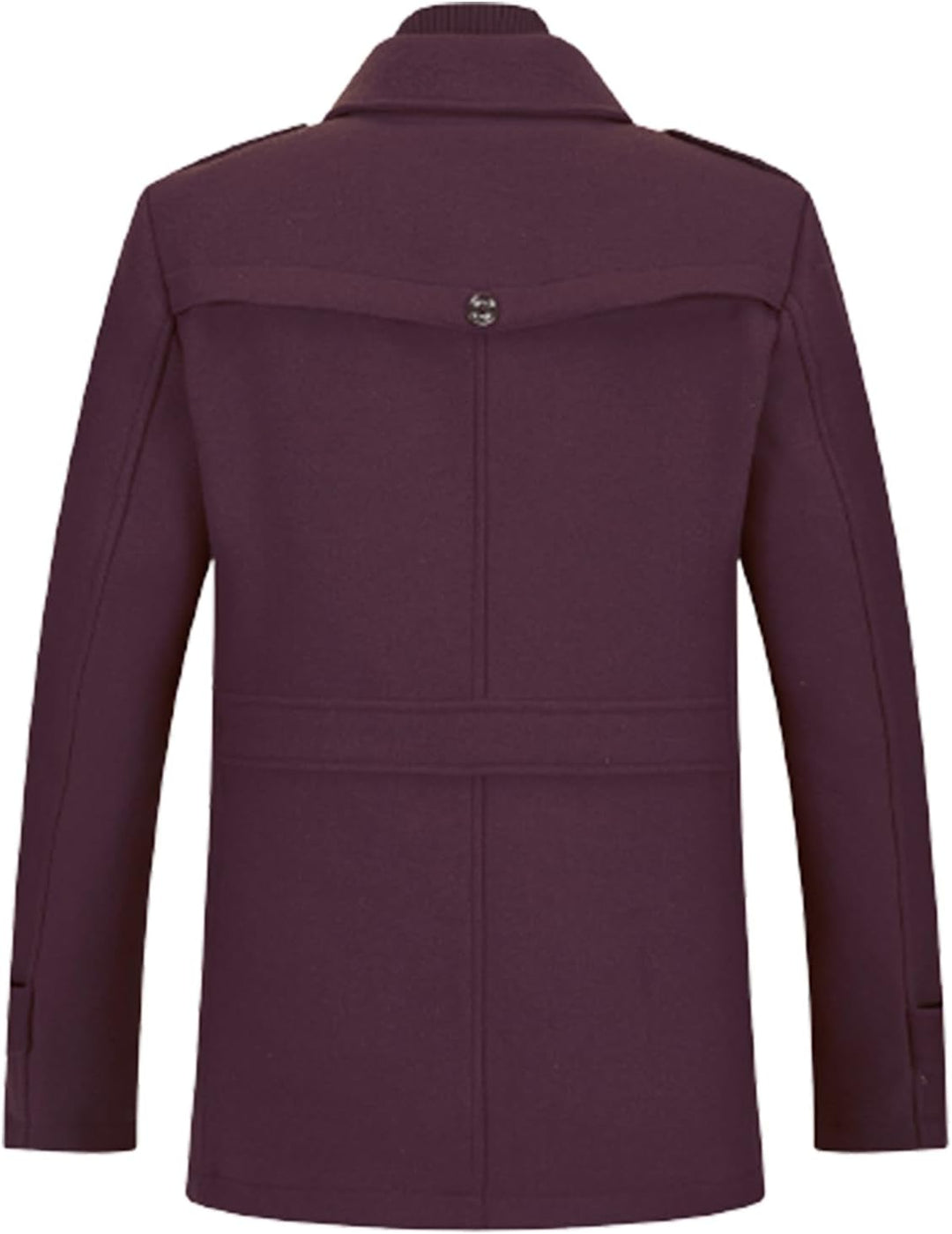 Dunkelvioletter Herrenmantel, Wollmischung, Rückansicht, elegantes Design, Herbstmode.