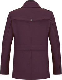 Dunkelvioletter Herrenmantel, Wollmischung, Rückansicht, elegantes Design, Herbstmode.
