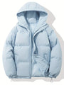 Hellblaue Daunenjacke mit Kapuze, Wintermantel, warm, modisch, Unisex, Outdoor-Bekleidung.