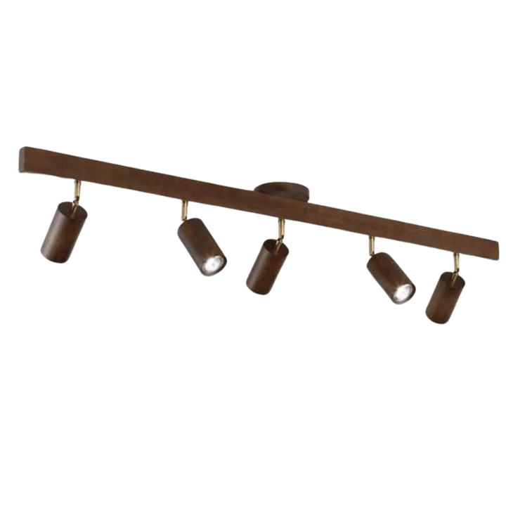 Braune Deckenleuchte mit fünf verstellbaren Strahlern, modernes Design, Innenbeleuchtung.