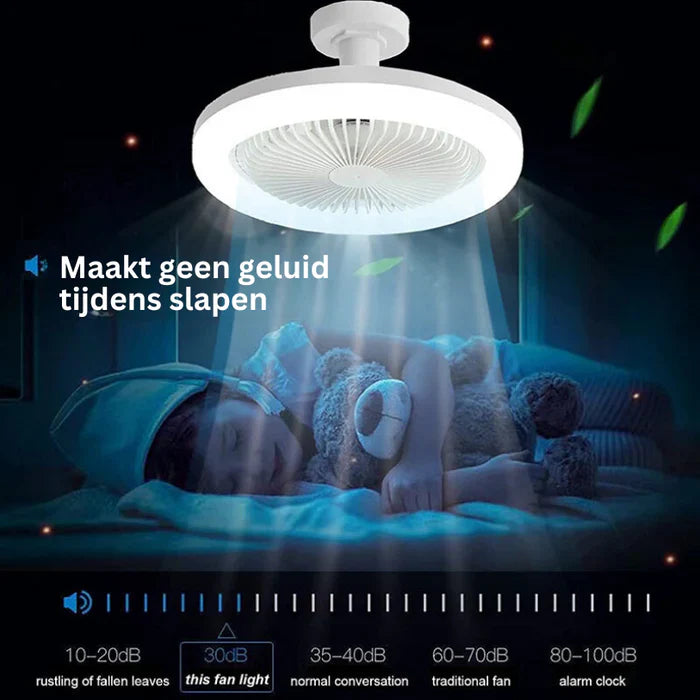 Deckenventilator mit LED-Licht, leise, weiß, für Schlafzimmer, energiesparend, modern.