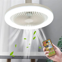 Deckenventilator mit LED-Licht, Fernbedienung, energiesparend, modern, weiß, Wohnzimmer.