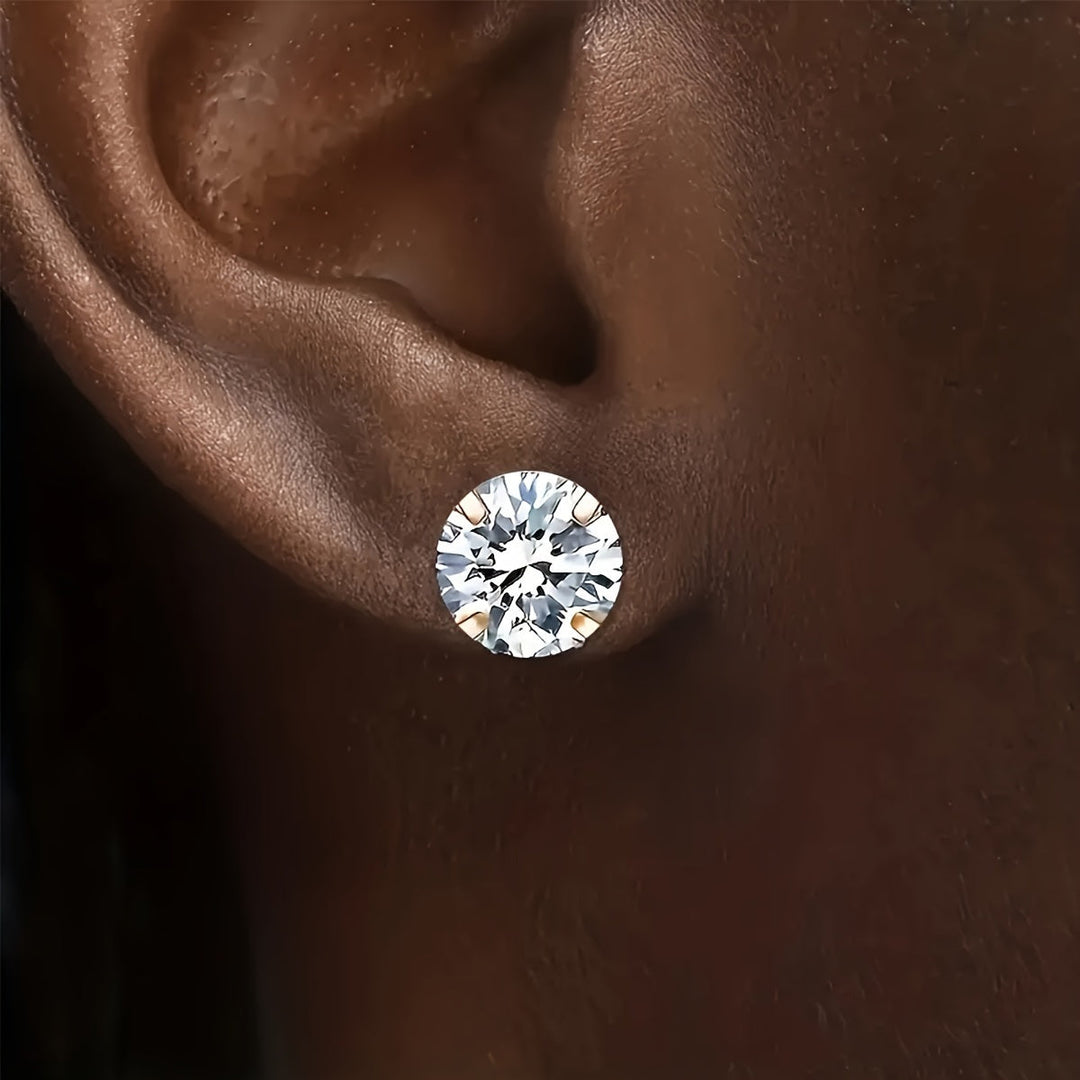 Ohrring mit rundem Diamant, Silberfassung, eleganter Schmuck, Nahaufnahme, Luxusschmuck.