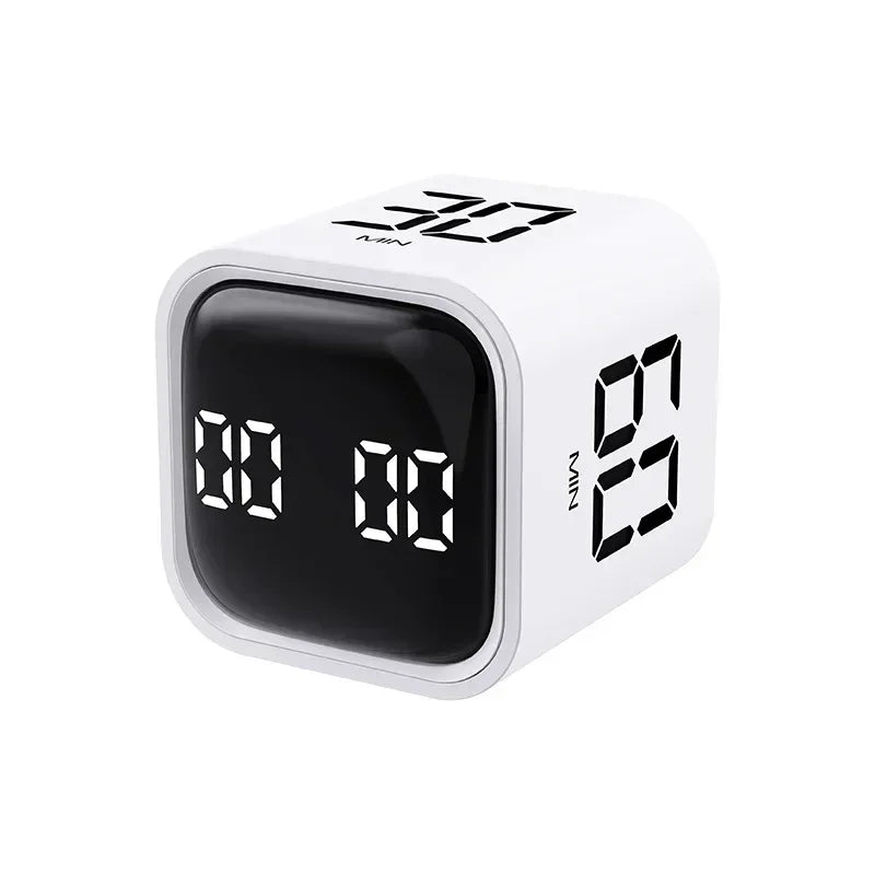 Weißer digitaler Würfel-Timer mit LED-Anzeige, Küchenuhr, Countdown-Timer, modern, minimalistisch.