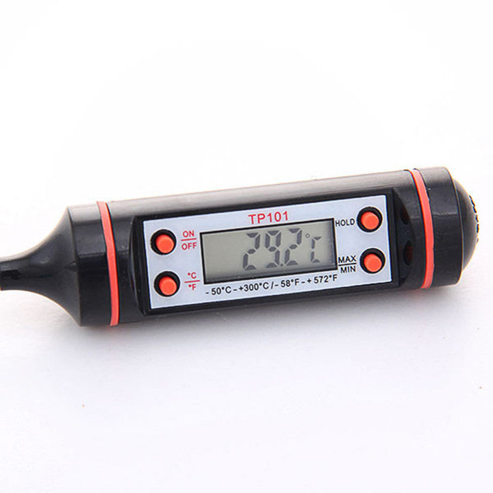 Digitales Küchenthermometer TP101, schwarz-rot, LCD-Anzeige, Temperaturmessung.