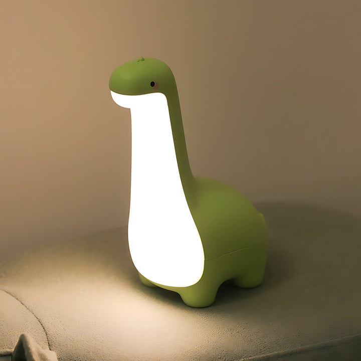 Grüne Dinosaurier-Nachtlampe aus Silikon mit LED für Kinderzimmerbeleuchtung.
