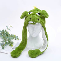 Grüne Dinosaurier-Mütze aus Plüsch, lustiges Design, Kinderkostüm, Winteraccessoire.