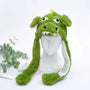 Grüne Dinosaurier-Mütze aus Plüsch, lustiges Design, Kinderkostüm, Winteraccessoire.