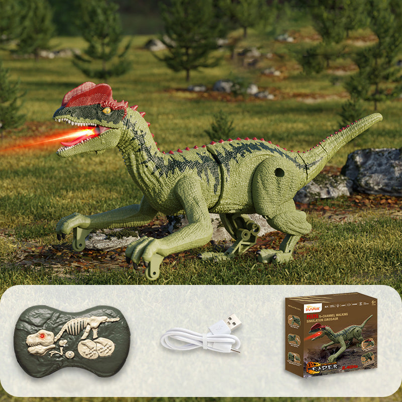 Spielzeug-Dinosaurier mit Licht und Sound, grün, ferngesteuert, USB-Ladekabel, Geschenkbox.