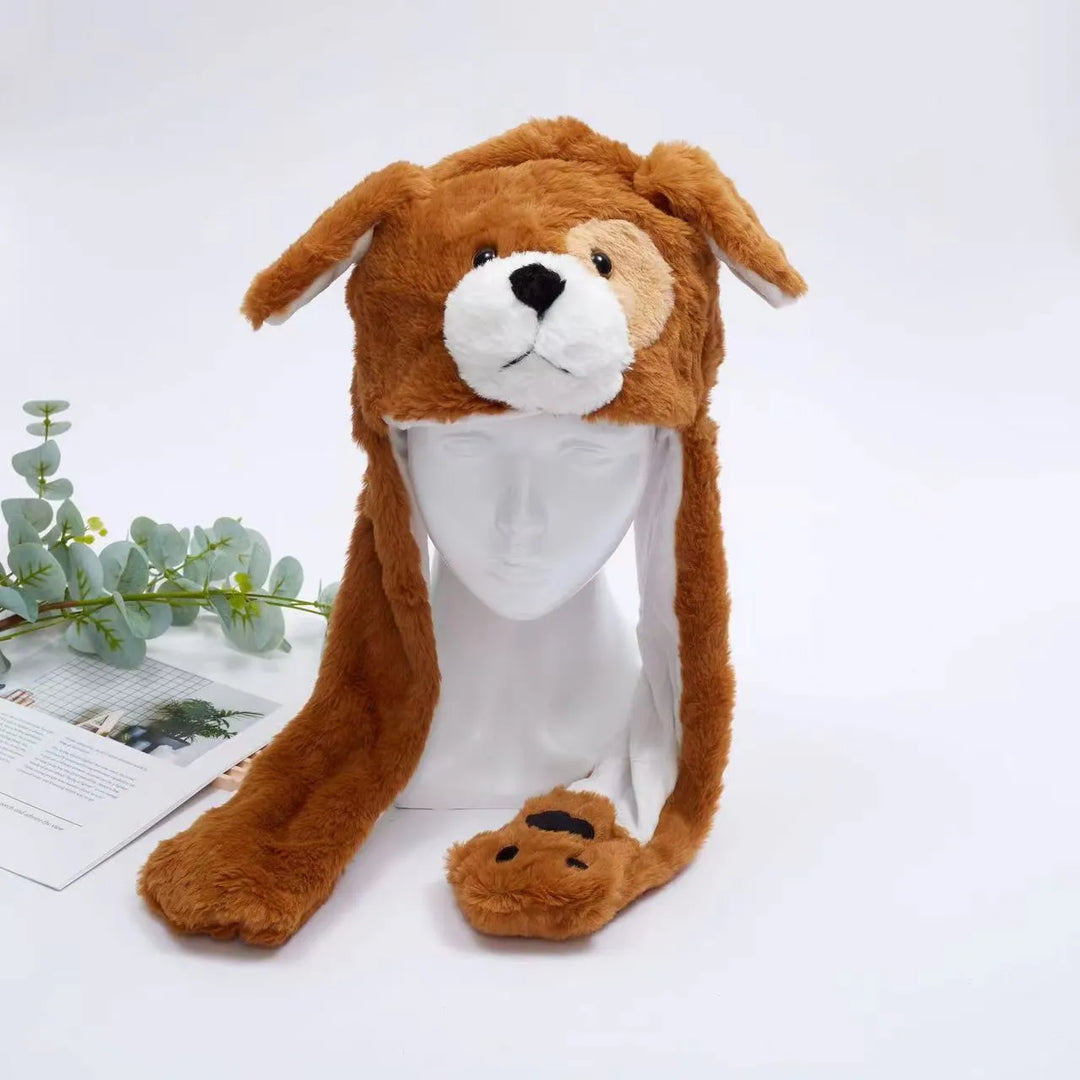 Brauner Plüsch-Hundemütze mit Ohren, Winteraccessoire, Kinderkostüm, weiches Material.