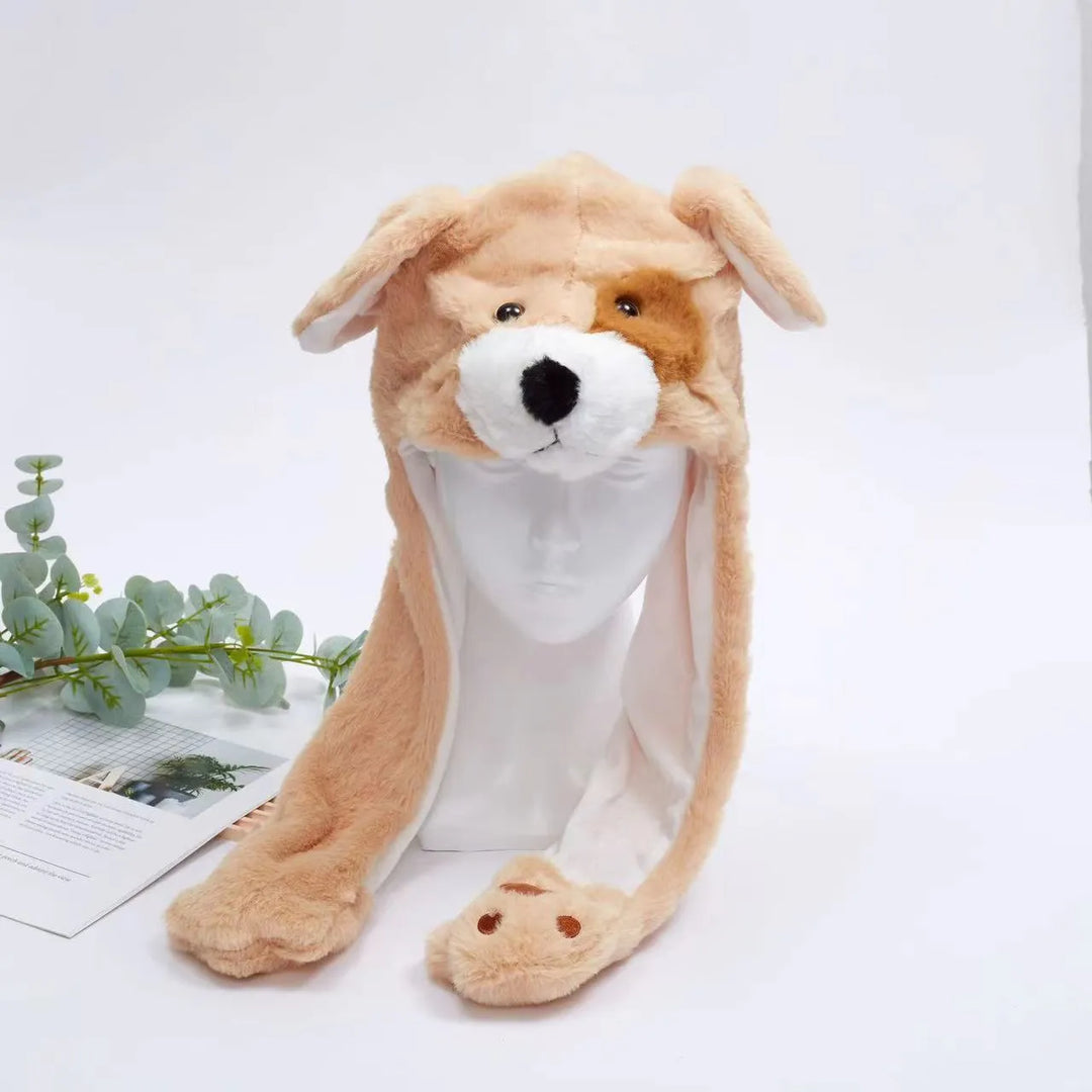 Hellbraune Plüsch-Hundemütze mit Ohren, Winteraccessoire, niedlich, warm, für Kinder und Erwachsene.