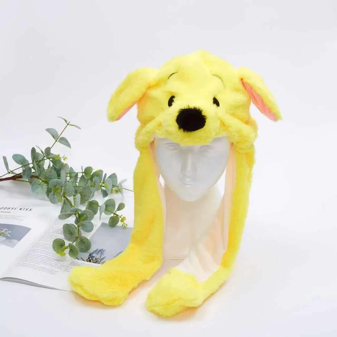 Gelbe Plüsch-Hundemütze mit Ohren, lustiges Kostüm-Accessoire, weich und warm.
