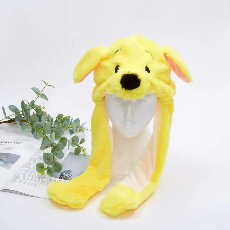 Gelbe Plüsch-Hundemütze mit Ohren, lustiges Kostüm-Accessoire, weich und warm.