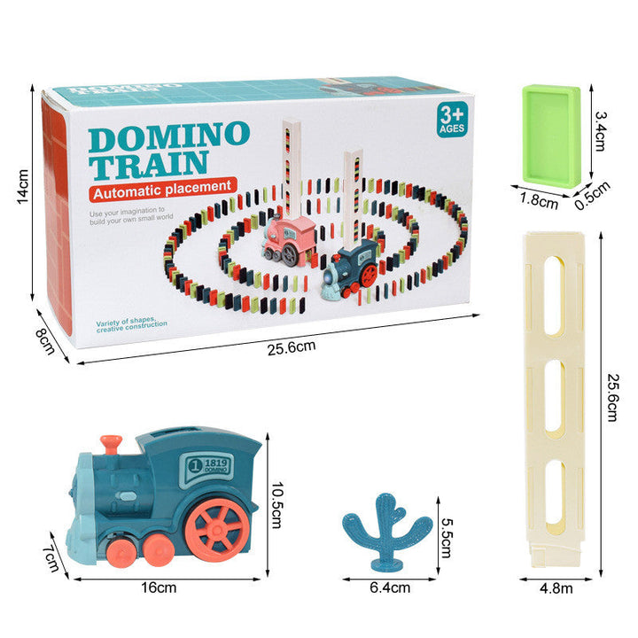 Spielzeug-Dominozug Set, blau, automatisches Legen, für Kinder ab 3 Jahren.