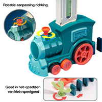 Blauer Domino-Zug Spielzeug, Kunststoff, mit roten Rädern, für Kinder, Domino-Aufsteller.