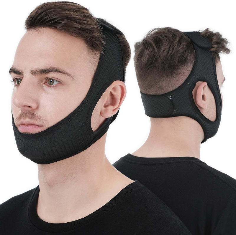 Schwarz Kinnriemen gegen Schnarchen, elastisch, verstellbar, für besseren Schlaf, Unisex.