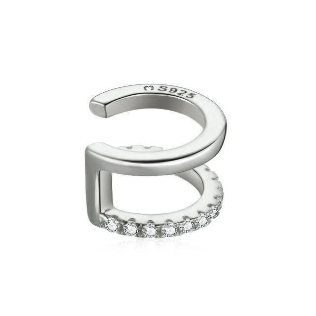 Silberner Ohrclip mit Zirkonia-Steinen, verstellbar, S925, eleganter Schmuck für Damen.
