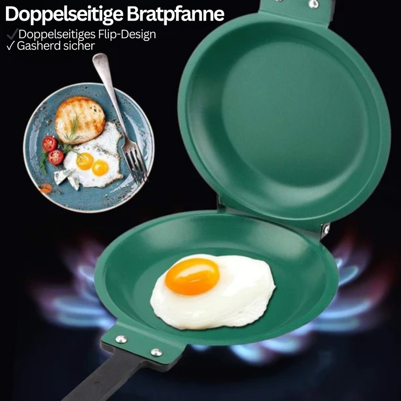 Doppelseitige grüne Bratpfanne, Flip-Design, Gasherd sicher, Ei braten, Küche.