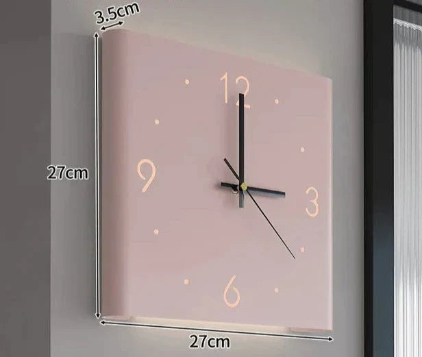 Minimalistische doppelseitige Wanduhr, quadratisch, rosa, mit Beleuchtung, 27x27 cm, leise.