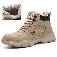 Beige Herren-Winterstiefel mit Kunstfellfutter, rutschfeste Sohle, Outdoor-Schuhe.