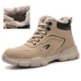 Beige Herren-Winterstiefel mit Kunstfellfutter, rutschfeste Sohle, Outdoor-Schuhe.