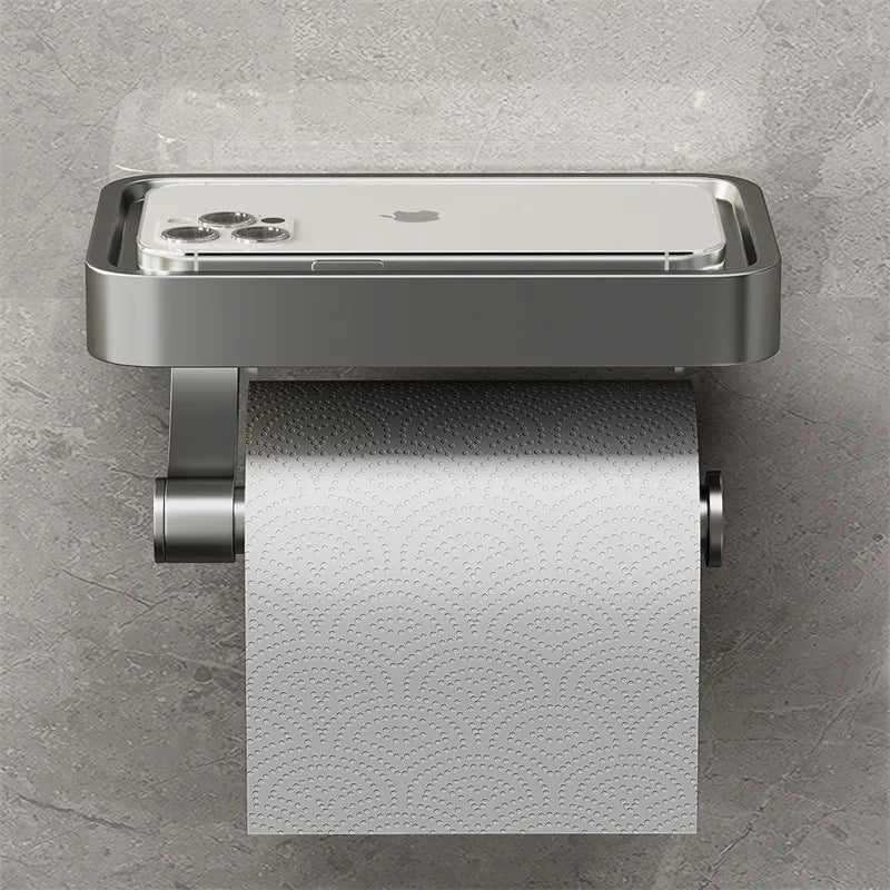 Toilettenpapierhalter mit Smartphone-Ablage, Edelstahl, wandmontiert, modernes Design