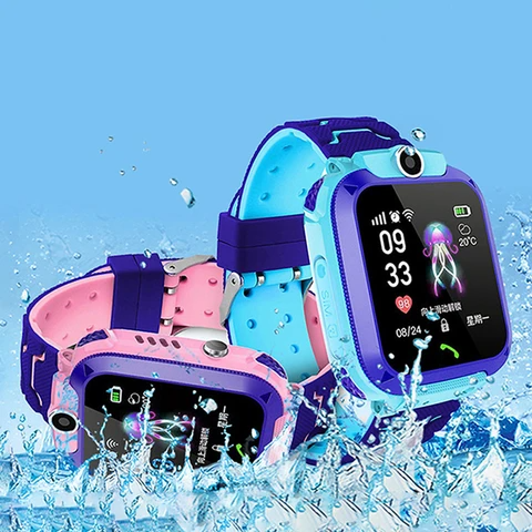 Blaue und rosa wasserdichte Smartwatches für Kinder, spritzwassergeschützt, mit Kamera.